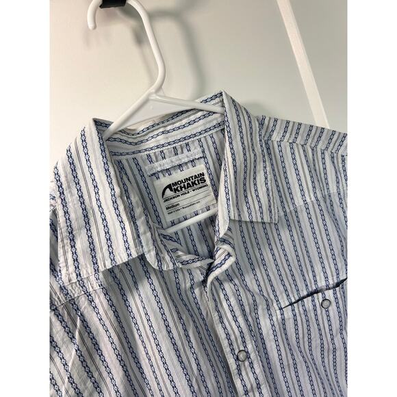Mountain Khakis Striped Pearl Snap Button Down Shirt Western White Blue Medium - Picture 2 of 11